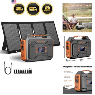 Portable Solar Generator 300W with Foldable 60W Solar Panel for Camping RV Ou...