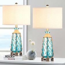 25.5" Coastal Glass Table Lamps Set of 2, 3-Way Dimmable Touch Control Bedside