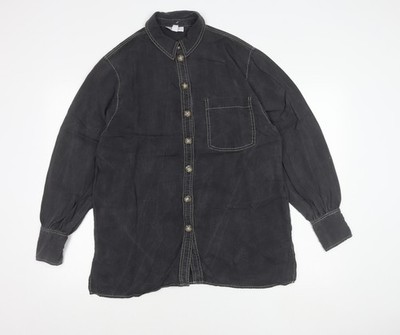 Topshop Damen schwarz Knopfleiste Hemd Langarm UK 12 Freizeit