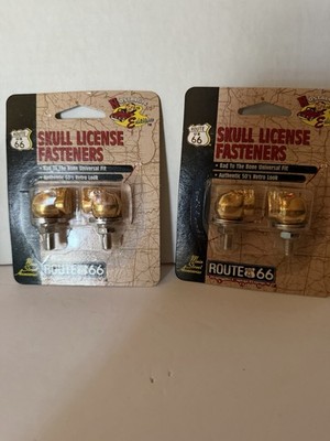 VTG Skull Of License Plate Fasteners BadTo The Bone Univ Fit Route 66 2pks=4 NEW
