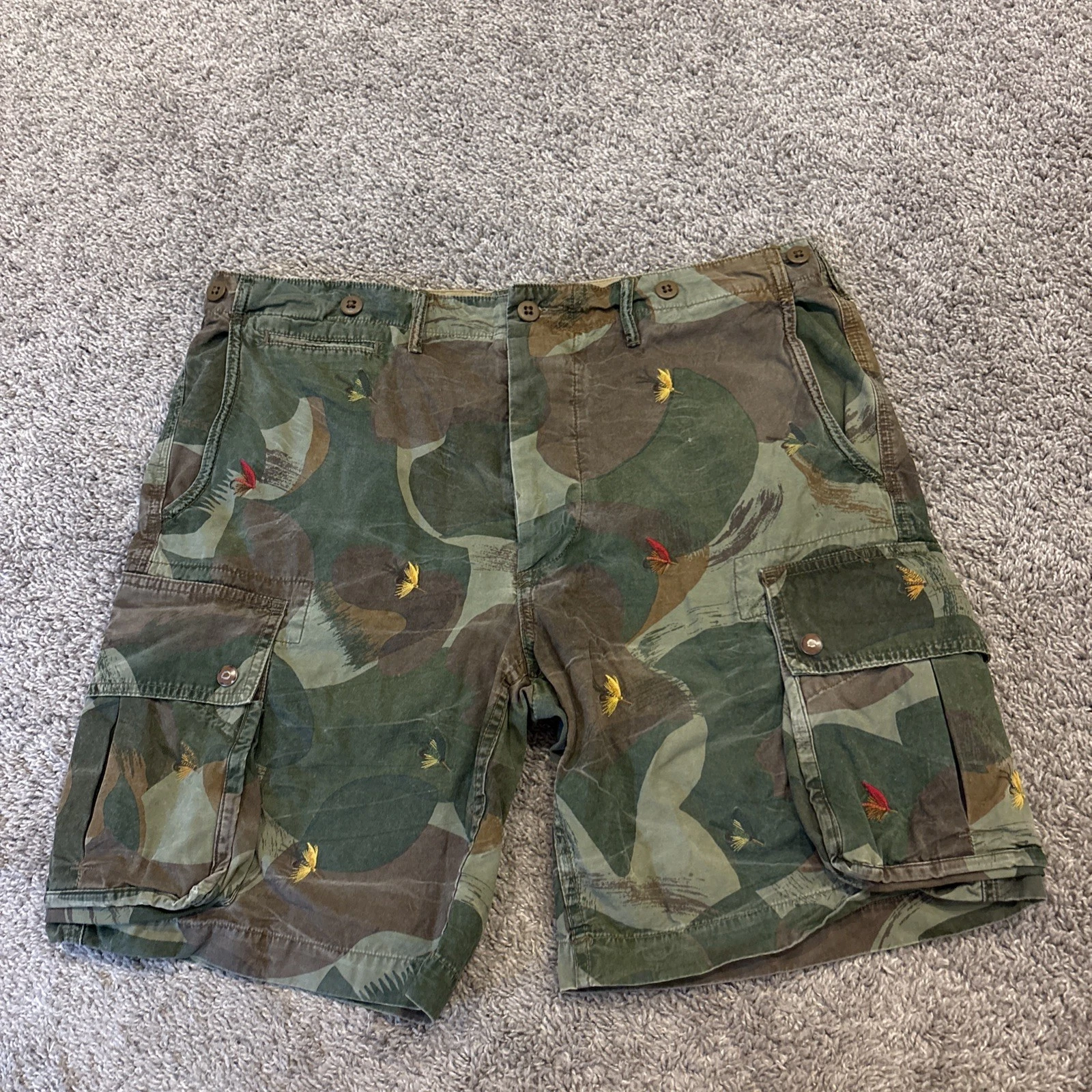 Polo Ralph Lauren 36 Camo Parachute Jumper Shorts Cargo Shorts AOP FLY FISHING