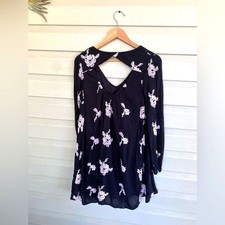 FREE PEOPLE swing dress gauze black & white floral boho festival mini XS / S EUC