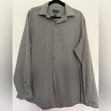 Alfani Mens Athletic Fit Gray Long Sleeve Button Down Dress Shirt Size L