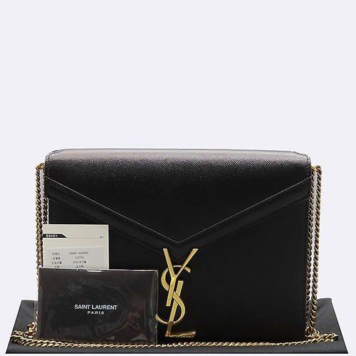 YSL 532750 Black Leather Cassandra Gold Chain Crossbody Bag