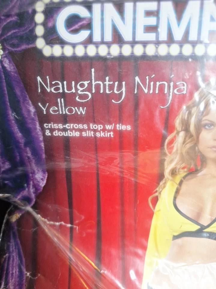 Novo Fantasia Amarela Segredos de Cinema Impertinente Ninja Sexy Tamanho Adulto Médio Top e Saia - Imagem 3 de 4