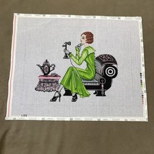 Lee Needlepoint Handpainted Canvas Vogue Vintage Lady with Telephone 16x12