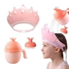 Baby Shower Cap Shield, bath set shower cap/water cup/massage Pink 