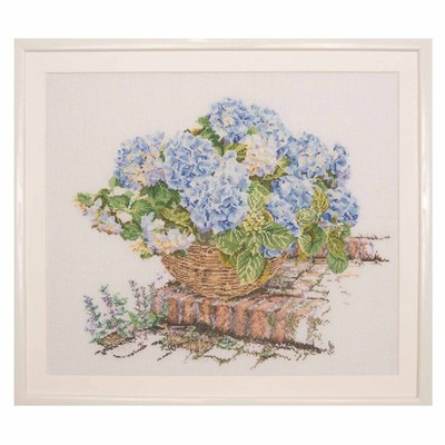 Gezähltes Kreuzstich-Set blaue Hortensienblüten - Aida 16 Stück 2046A