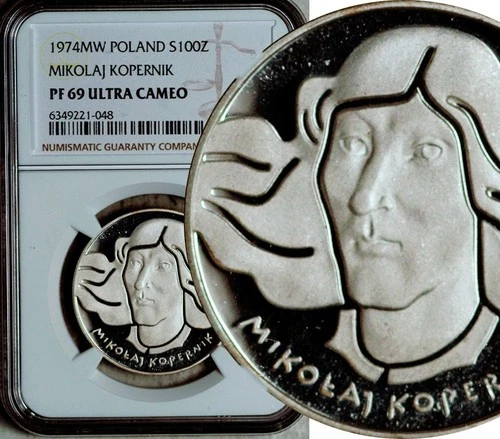 NGC PF-69 ULTRA CAMEO POLAND SILVER 100 ZLOTYCH 1974 (KOPERNIK) POP: 74/2