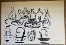 CARLOS QUINTANA ORIGINAL LITHOGRAPH PRINT LARGE PEOPLE PORTRAIT ORANGE CUBAN ART