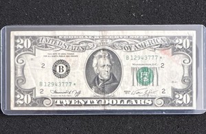 1974 $20 Star Note FRN - New York B* - Crisp/Extremely Fine (XF) Vintage Bill