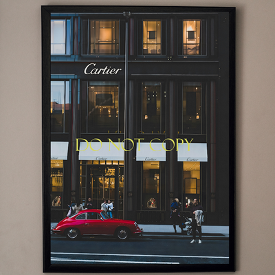 Cartier Storefront with Classic Red Porsche 11x17 Unframed Art
