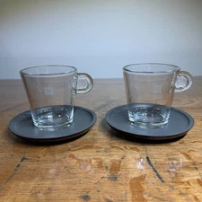 Two Nespresso Glass Demitasse Espresso Cappuccino Cup And Saucer