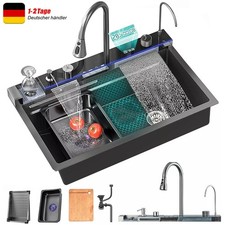LED K&uuml;chensp&uuml;le Edelstahl Einbausp&uuml;le Sp&uuml;lbecken Wasserfallsp&uuml;le mit Wasserhahn