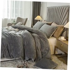 Velvet Plush Shaggy Duvet Cover Set,Luxury Ultra Soft Full/Queen Smoky Grey