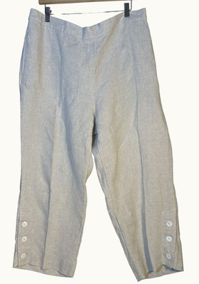 #ad Chicos Plus Size Oatmeal Linen Cropped Pull On Trousers Button Ankle Size 16 $13.77