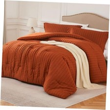 Terracotta Queen Comforter Set - 3 Pieces Seersucker Lightweight Bedding