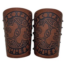 Men Leather Bracers Viking Crow Embossed Arm Guards Gauntlet Leather Medieval