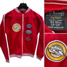 Vintage 60s 70s St Michael Track Top With Swimming Badges Mod Red Kids Or Uk 8