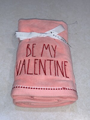 RAE DUNN Hand Towels Set Of 2 Be My Valentine Pink Red Embroidered New