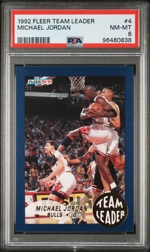 1992 FLEER TEAM LEADER #4 MICHAEL JORDAN PSA 8 NM-MT THE GOAT HOF BULLS MJ