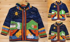 Kinder Strickjacke blau meliert 98/104 Zipfelkapuze Peru Bauernhof Anden Tiere