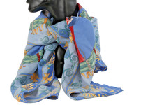 Vintage Blue Bird Floral Pattern Silk Scarf