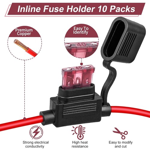 10 Pack Inline Fuse Holder 12V, Professional 12 AWG Waterproof Fuse Holder wi... - Picture 4 of 7
