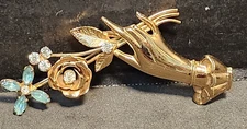 CORO Victorian Revival Hand Holding Flower Bouquet Brooch Pin Vintage 1940's