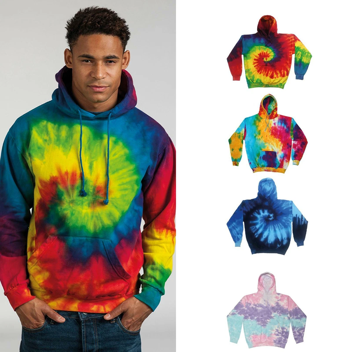 Colortone Rainbow Tie-Dye Unisex Hoodie TD31M-Long Sleeve Warm Hooded  Sweatshirt | eBay
