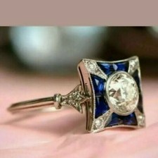 2.Ct Lab-Created Diamond & Sapphire Art Deco Style Engagement Ring In 925 Silver