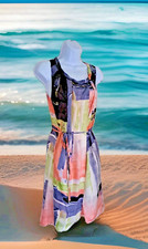Simply Vera Wang Dress XS Multicolor Chiffon Layered Knee Length Pockets Artsy 