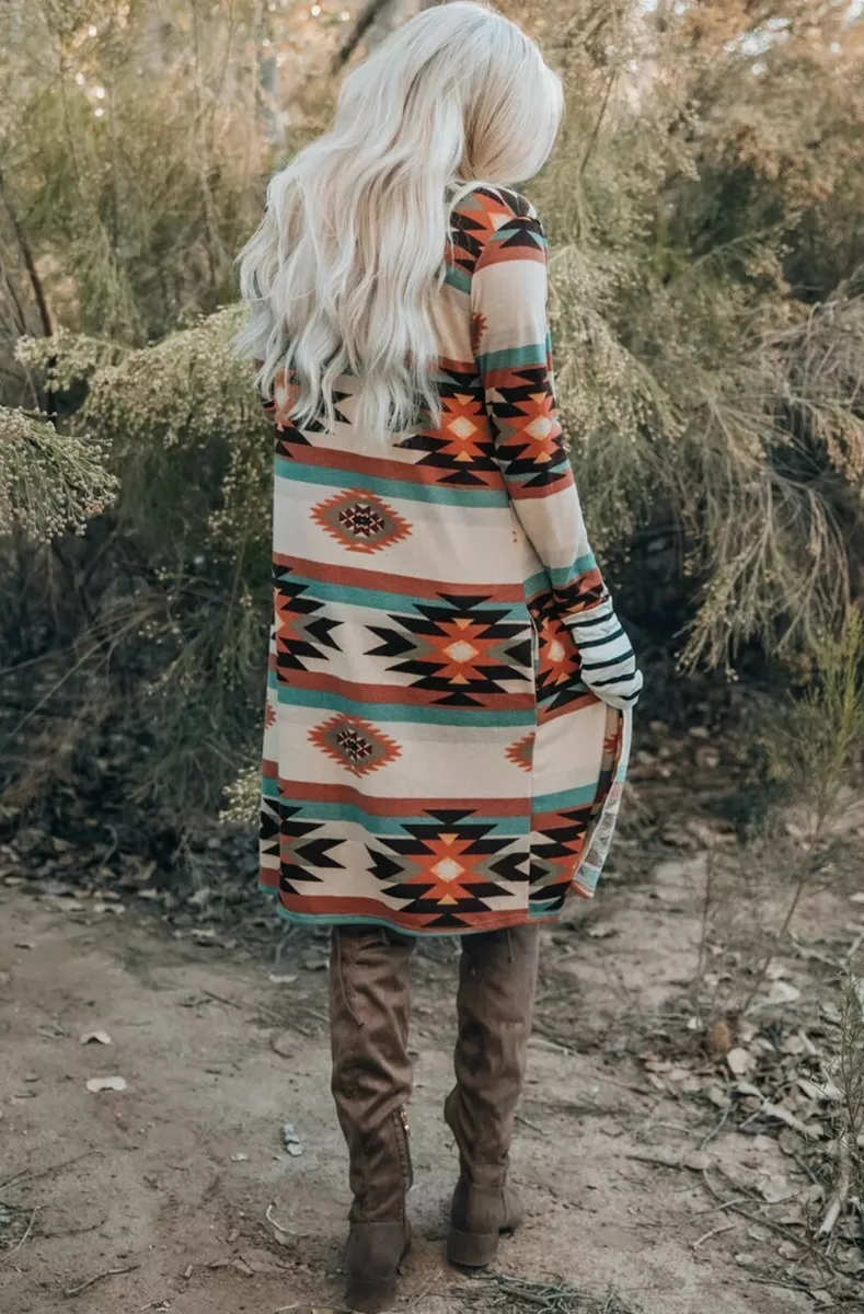 Long aztec sweater clearance coat