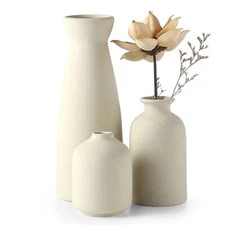 CEMABT Beige Ceramic vase Set-3 Small Flower vases for Decor,Modern Boho Farm...