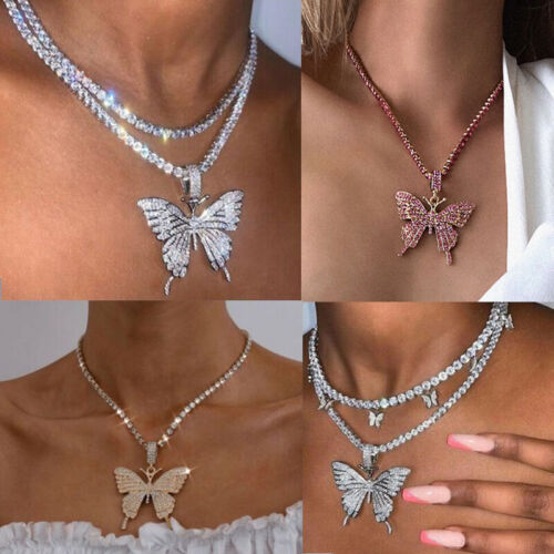 Pendentif papillon mode collier strass chaîne femmes cristal choker - Photo 1 sur 33