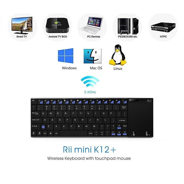 Genuine Rii K12 Wireless UltraSlim Keyboard Mouse Touchpad Metal Tablet/Phone - Image 3 of 4