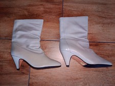 sexy hell graue Damen Leder Stiefel, 80er, Gr.38 (Gr.5), grau, echtes Leder