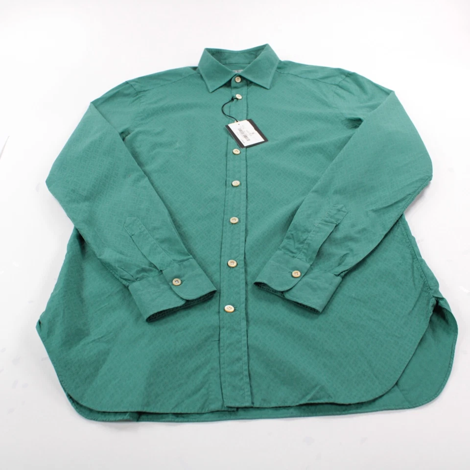 Kiton NWT Casual Button Down Shirt Size L Solid Green 100% Cotton - Image 3 of 4