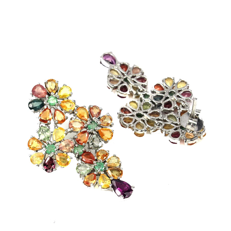 Pendientes de plata de ley 925 pera zafiro rodolita piedras preciosas naturales joyería Foto 3 de 4