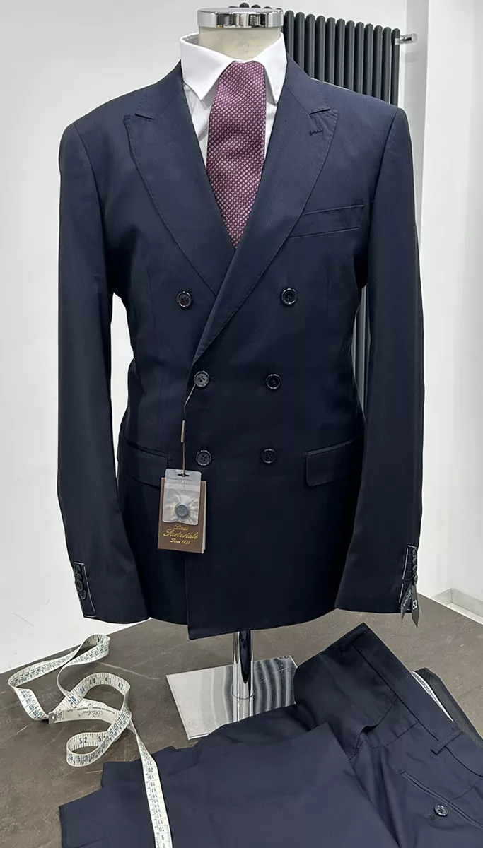 ABITO UOMO DOPPIO PETTO BLU 46 48 50 52 54 56 58 60 LANA TASMANIA