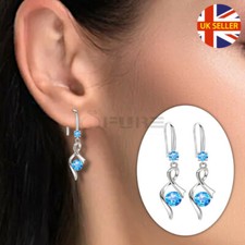 Dainty Sky Blue Diamond Stone Tassel Drop Dangle 925 Sterling Silver Earrings