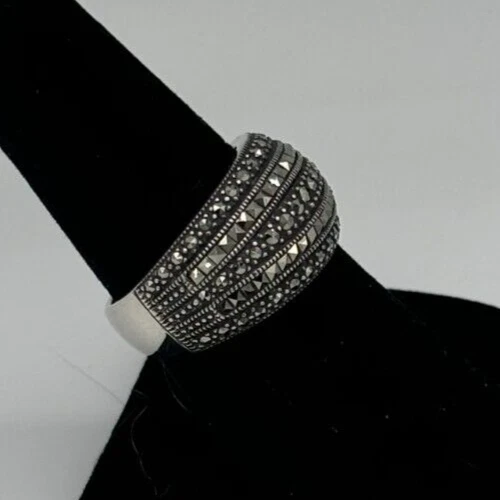 Anillo banda marcasita plata de ley, mujer talla 8 Foto 4 de 4