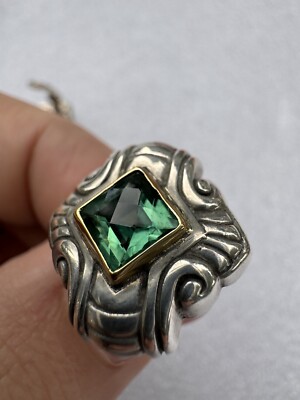 Stunning Samuel Benham BJC 18K Gold Sterling SIlver Lab Created Emerald Earrings