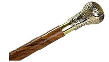 Vintage Gold Brass Handle Round Knob Designer Wooden Walking Stick Cane