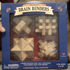 CARDINAL WOOD BRAIN BENDERS Complete SET OF 4 WOOD PUZZLES, Three dimensional