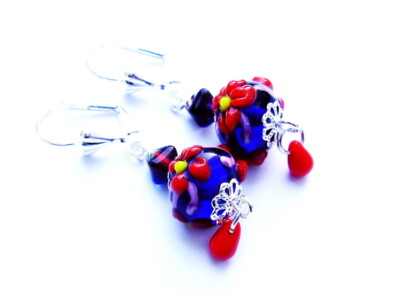 Ohrringe Handarbeit Lampwork Kunsthandwerk - blau