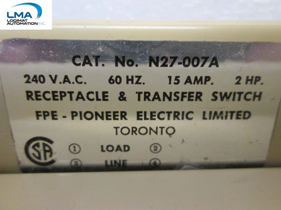 FPE-PIONEER N27-007A TRANSFER SWITCH RECEPTACLE IVORY 240VAC 15A 2HP - Image 2 of 2