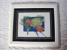 PAUL BRENT FRAMED ART FISH PRINT SIGNED TROPICAL  14.5" X 12.5"