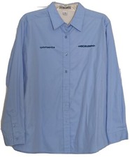Ladies XL HEIDELBERG Printing Press Light Blue Button Front Blouse VG Condition