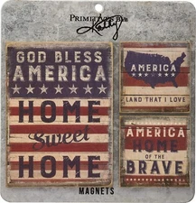 God Bless America Home Sweet Home Magnet Set of 3 Primitives by Kathy ~